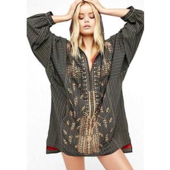 Free People Tops - Free People Indigo Hooded Pinstripe Tunic XS/S
